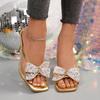 Fashion Luxury Gold Glitter Bowknot Decoration Slippers Women Mesh Strap Sandals Women 2025 Summer Sexy High Heels Party Dress Shoes