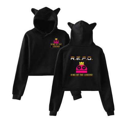 Модный укороченный топ REPO с принтом Kawaii, толстовка с капюшоном, забавный укороченный короткий свитер с кошачьими ушками, пуловер с капюшоном, женские топы, уличная одежда