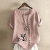 Women's Fashion Cat and Mouse Prined Short Sleeve T-shirt Loose Cotton Shirt Casual Loose Summer Blouse Plus Size Tops