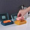 Rectangular Plastic Soap Dish with Flip-Top - Creative Drainage Holder for Bathroom Countertop, Bear-Shaped Soap Storage Box