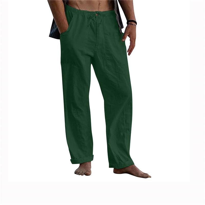 Мужские летние пляжные удобные дышащие свободные хлопковые льняные брюки для йоги, эластичные брюки на шнурке
