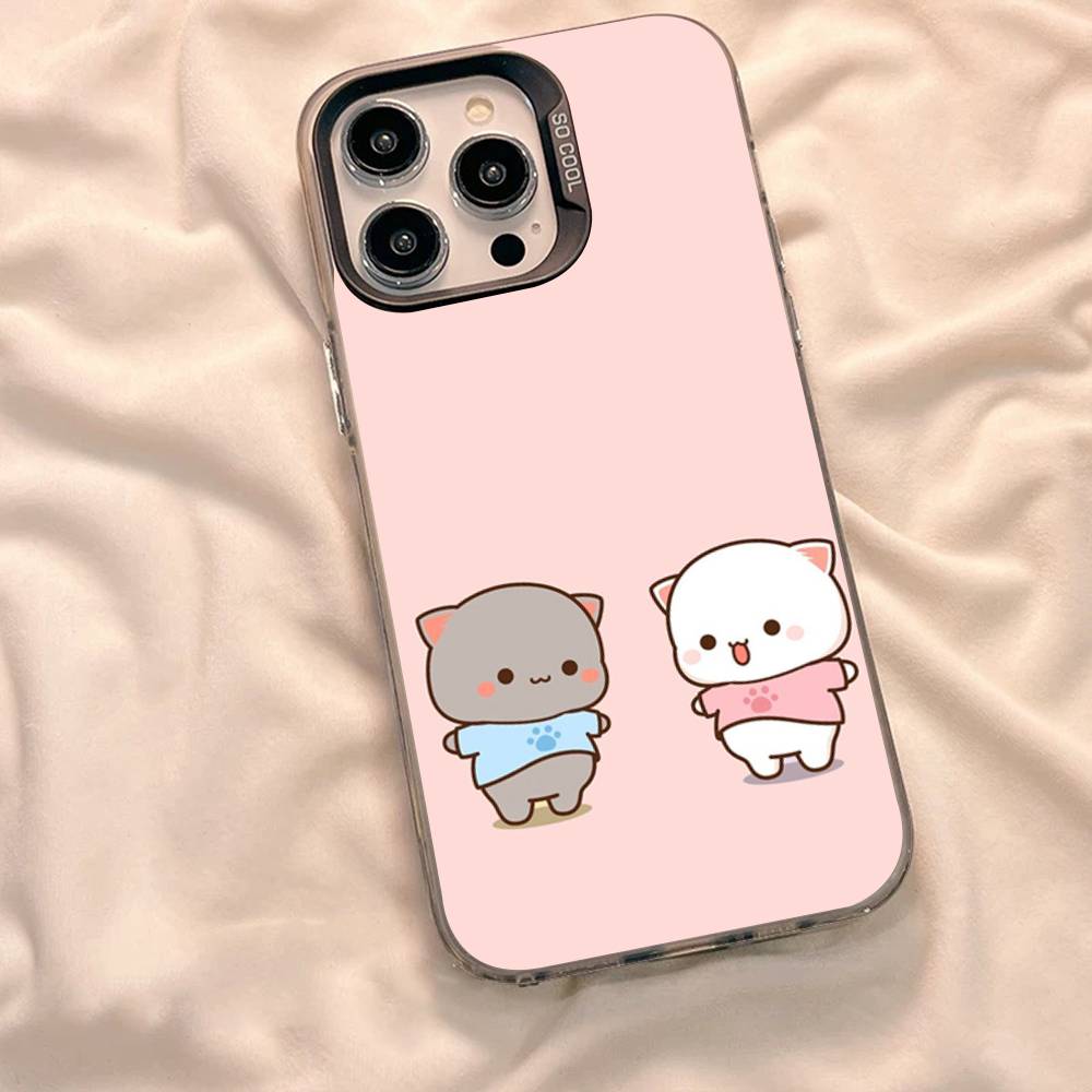 Мультяшный Милый Кот Чехол для Телефона Для iPhone 17 16 15 14 11 12 13 Pro Max Plus Pro Цветной Серебряный Чехол