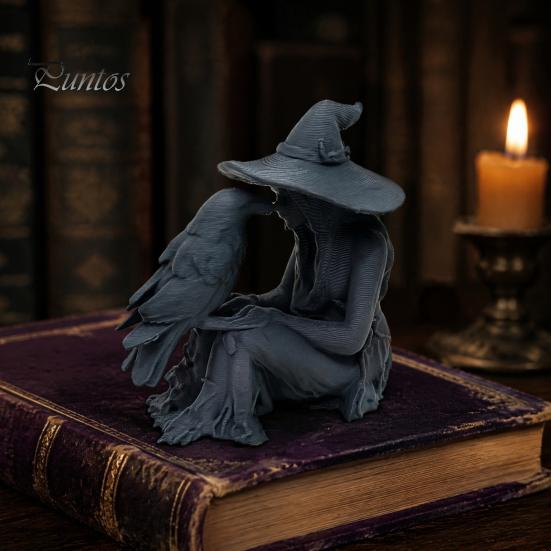 Готическое искусство для камина 3D-печатная статуэтка ведьмы и скульптура ворона, Жуткое настольное украшение, Хэллоуин, Мистическая фигурка, Домашний стол, Полка, Каминная полка