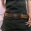 Retro Western Cowboy Belt Cow Head Buckle Waistband Trendy Embossed Belt  For Man Women