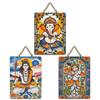 Divine Ganesha Mahadev & Krishna Sacred Art, Wooden Wall Hanging - Multicolor