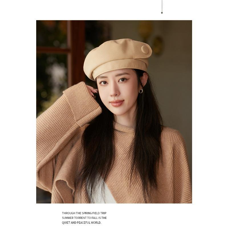 Осенне-зимняя новая шляпа, женский берет на пуговицах, осенне-зимняя шляпа художника, художественная ретро-шляпа Bud