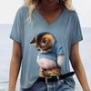 Cartoon Cat Print Women's T-Shirts Cute Belly Cat Pattern Casual Short Sleeves Summer Fashions Tshirts Loose Female Clothing Top