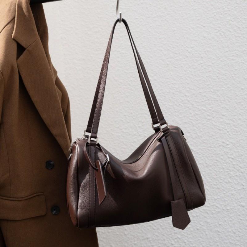 Womens Genuine Leather Shoulder Bag Versatile Commuter Boston Underarm Crossbody