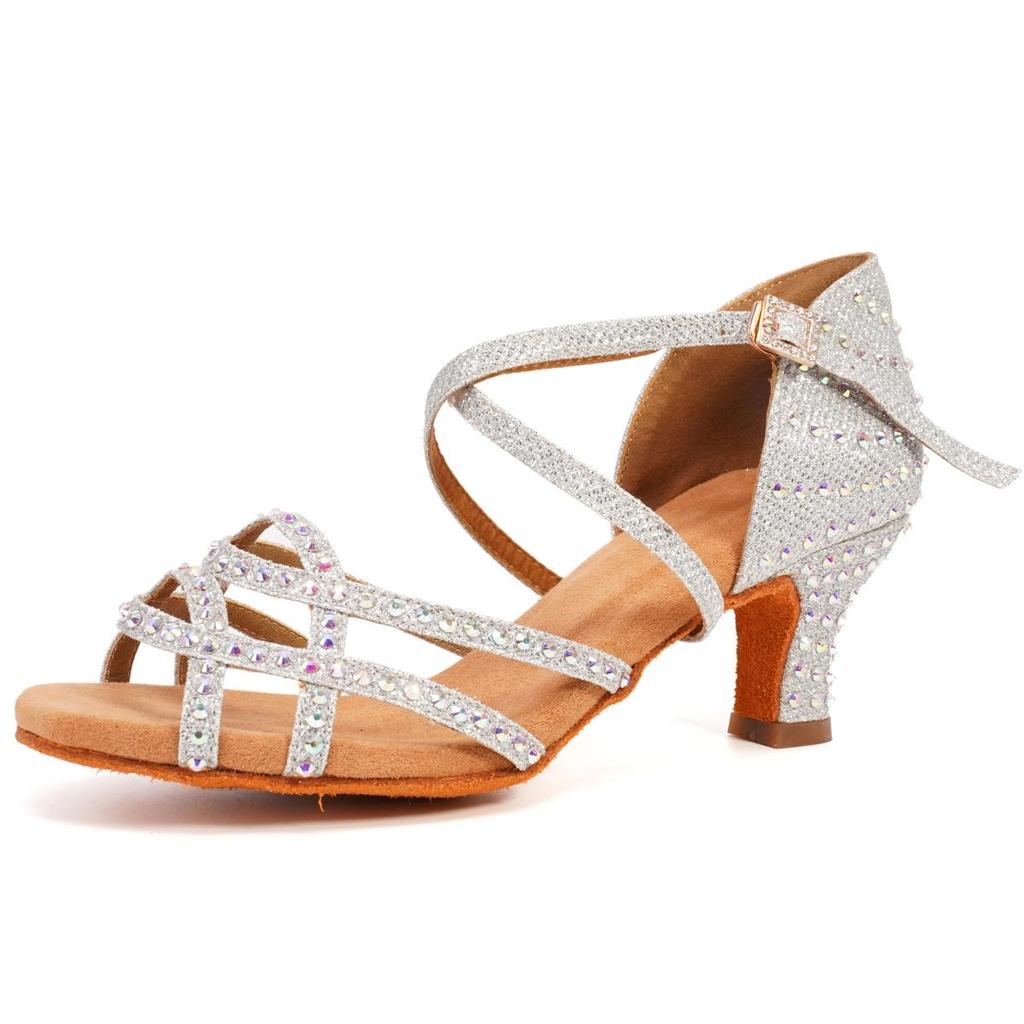 Женская танцевальная обувь со стразами, женская обувь для танго, сальсы, обувь для латинских танцев, женские сандалии на мягкой подошве для бальных танцев, женская свадебная обувь