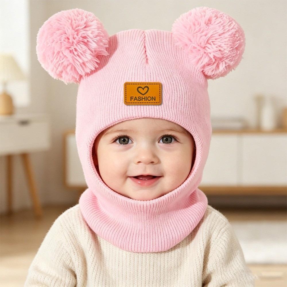 Solid Color Knit Beanie Thick Yarn Earflap Cap Hooded Scarf Winter Balaclava Snowy Day