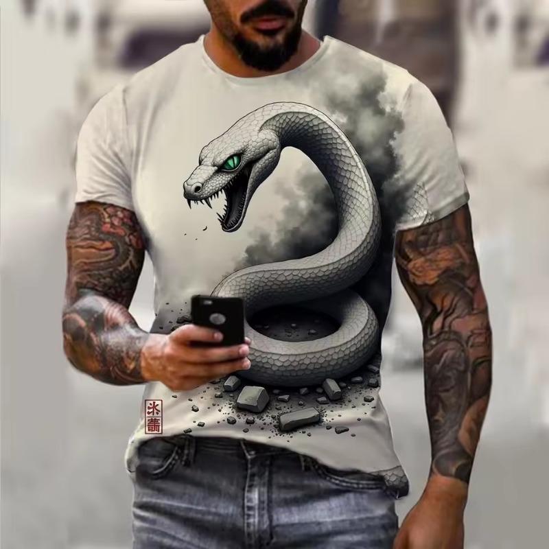 2025 Новый год Змеи Год Свирепый 3D принтованный мужской короткий рукав футболка повседневный удобный дышащий ретро принт короткий рукав