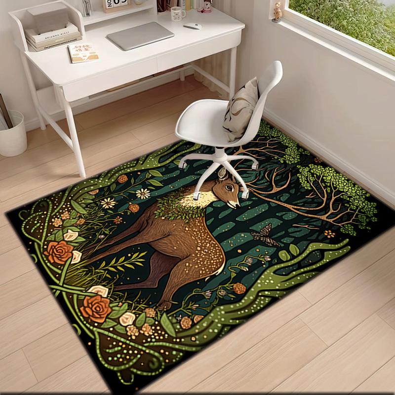 1pc Medieval cats and deer Carpet Rug for Living Room Bedroom Home Sofa Decoration,Kids play Non-slip Floor Mat