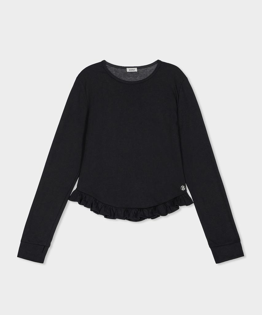 BELLOL Ruffle Soft Round Neck T-Shirt Black