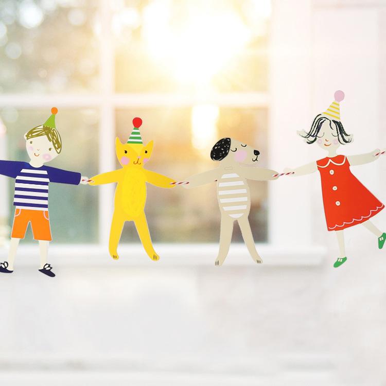 Милые руки в руки мальчик девочка кошка и собака мультфильм DIY овсянка баннер на день рождения флаг украшения вечеринки бумажные флаги подвесной орнамент