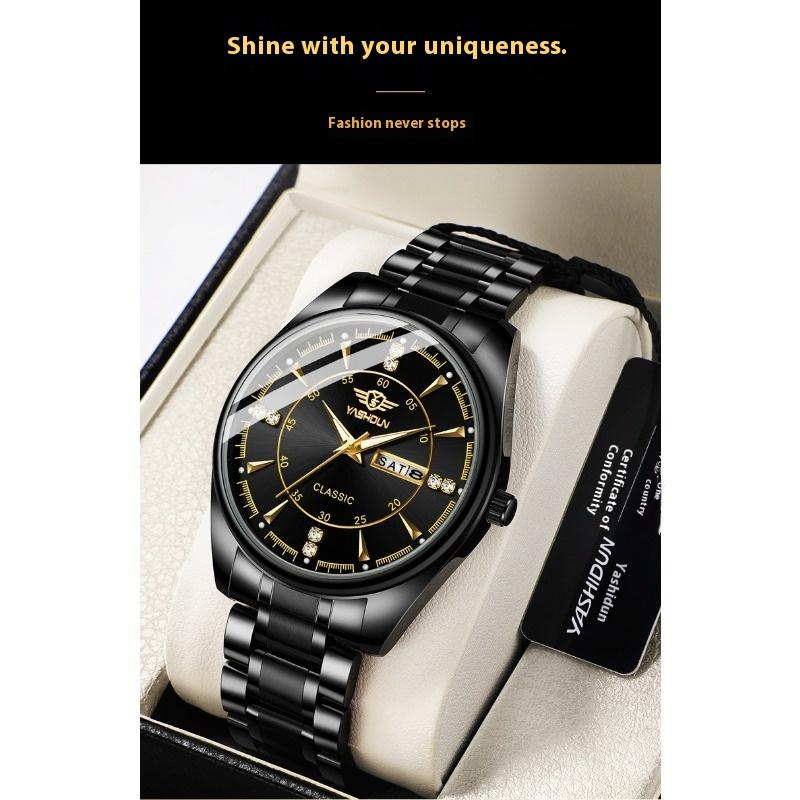 Мужские часы модные деловые часы от ведущего бренда с двойным календарем, люминесцентные, водонепроницаемые, кварцевые