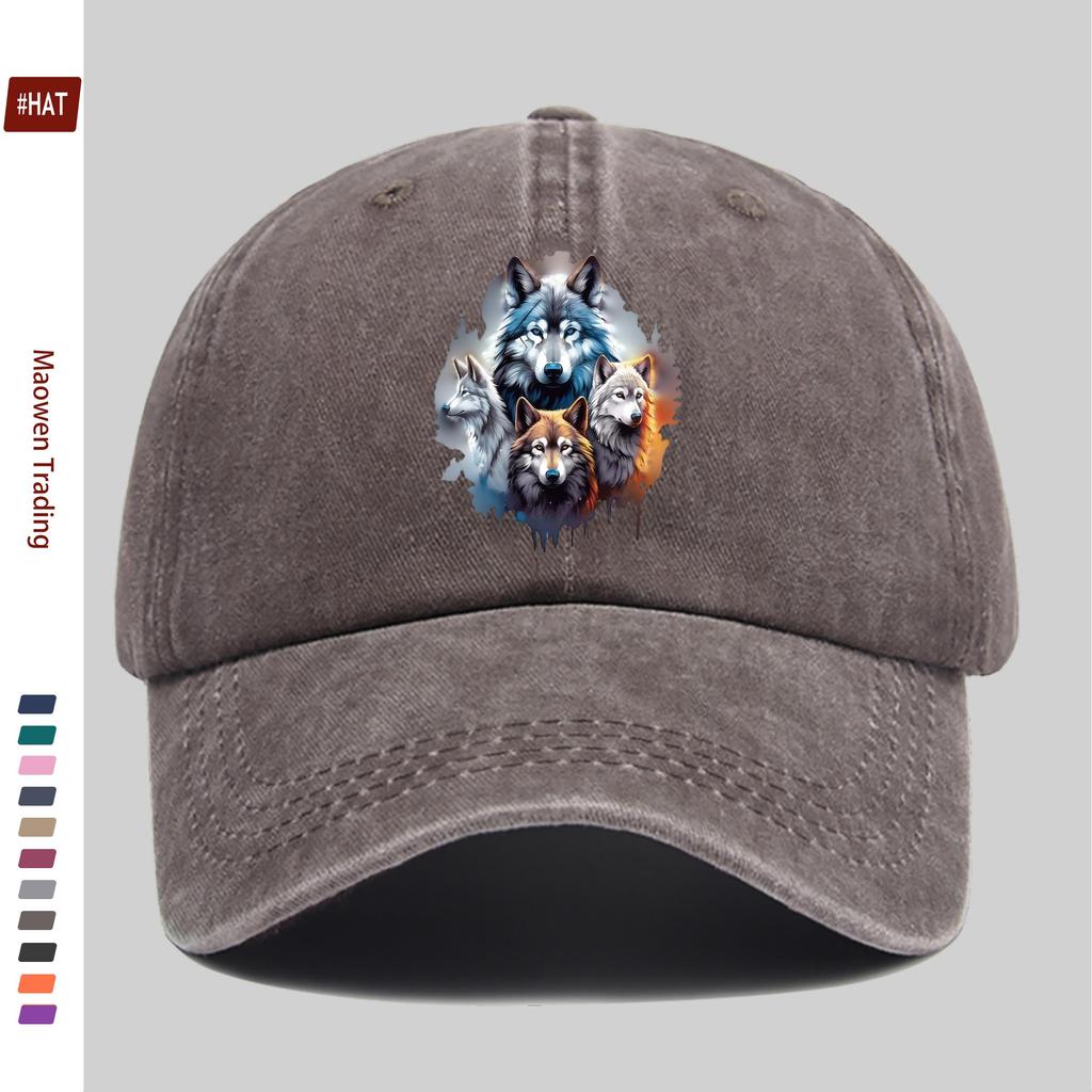 pc Four Wolves in the Jungle Print Baseball Cap with Forest Print Design Sun Hat Hunting Decorative Hat Adjustable Strap Mul