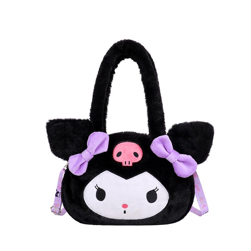Женская плюшевая сумка-тоут через плечо Kuromi & Cinnamoroll - Милая сумка-ручная кладь с дизайном "Собачий зуб"