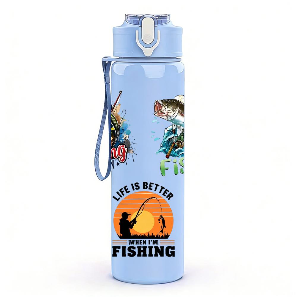 1PC Multi Angler Fishing Quote Text Print 750ml Color Plastic Water Bottle Leakproof Flip Straw Lid For Sports Office Home Use