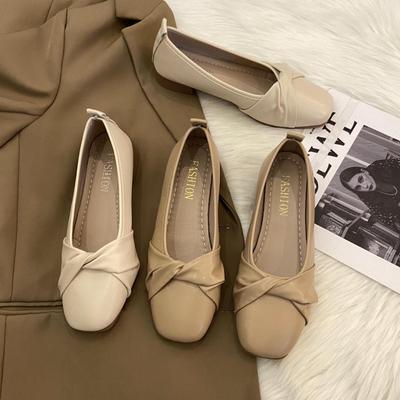 Туфли-лодочки на плоской подошве с неглубоким вырезом и толстым каблуком, женские новые раннеосенние, из мягкой кожи, на мягкой подошве, супермягкие женские туфли, ленивые туфли