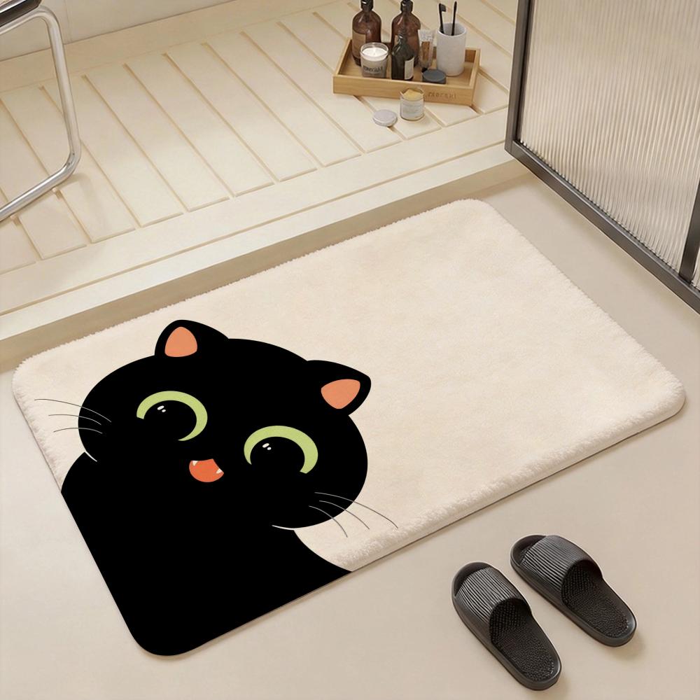 Cartoon Cute Black Cat Kawaii Floor Mat Eco Flannel Doormat Non Slip Odorless Indoor Floor Rug Soft Short Plush Home Mat