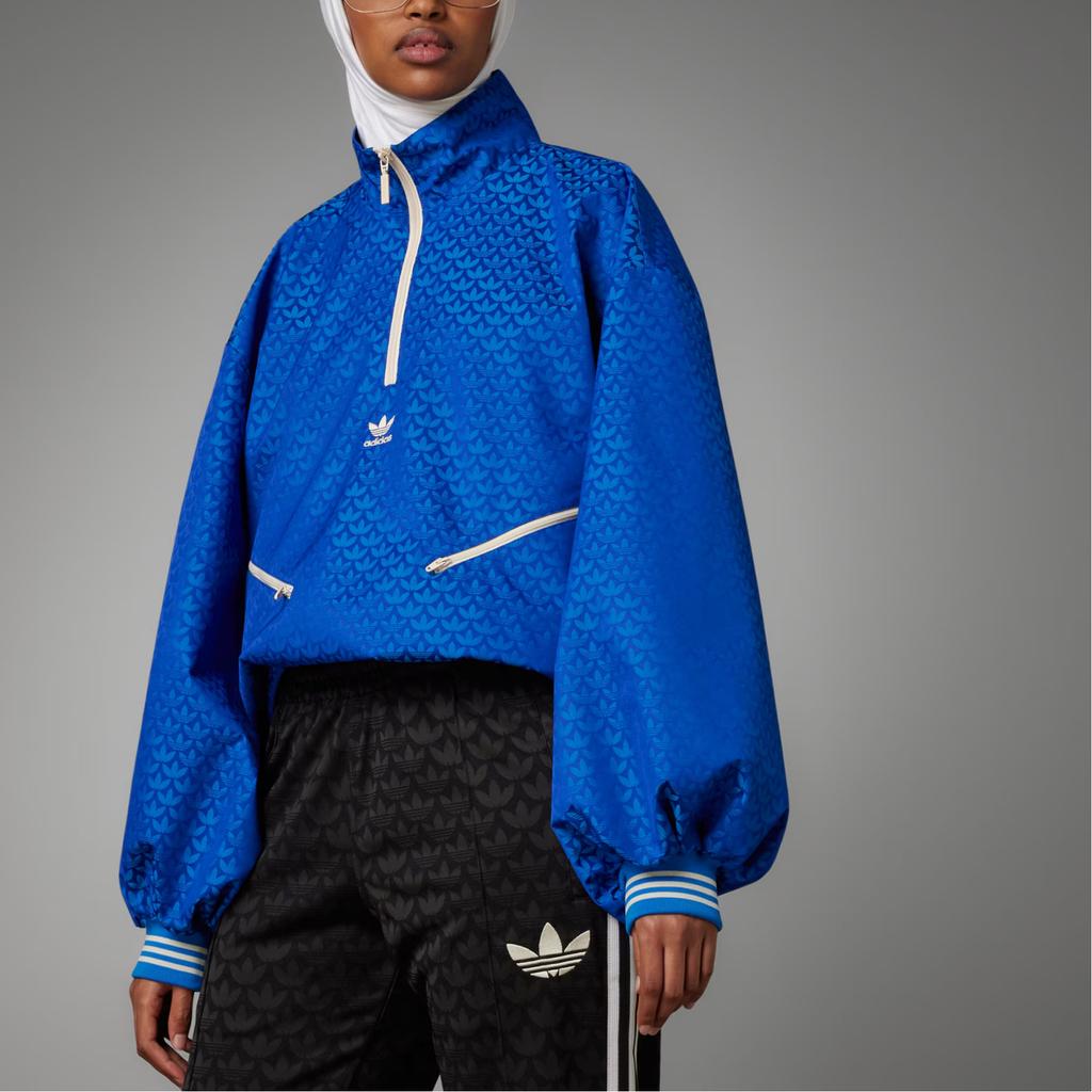 adidas Оригинальная спортивная куртка SS23 Adicolor в стиле ретро 70-х годов с полузастежкой-молнией и монограммой с логотипом, женская куртка неоново-синего цвета IK7882
