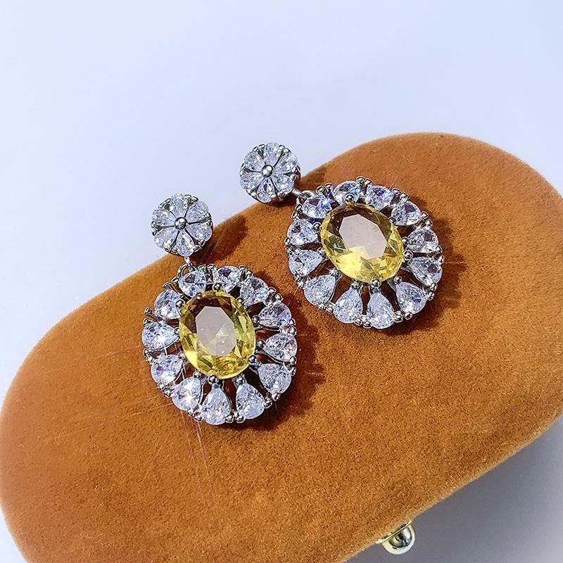 Super Flash Drop Zircon Earrings Female Fashion Flower Crystal Earrings Party Birthday Bohemian Style Jewelry