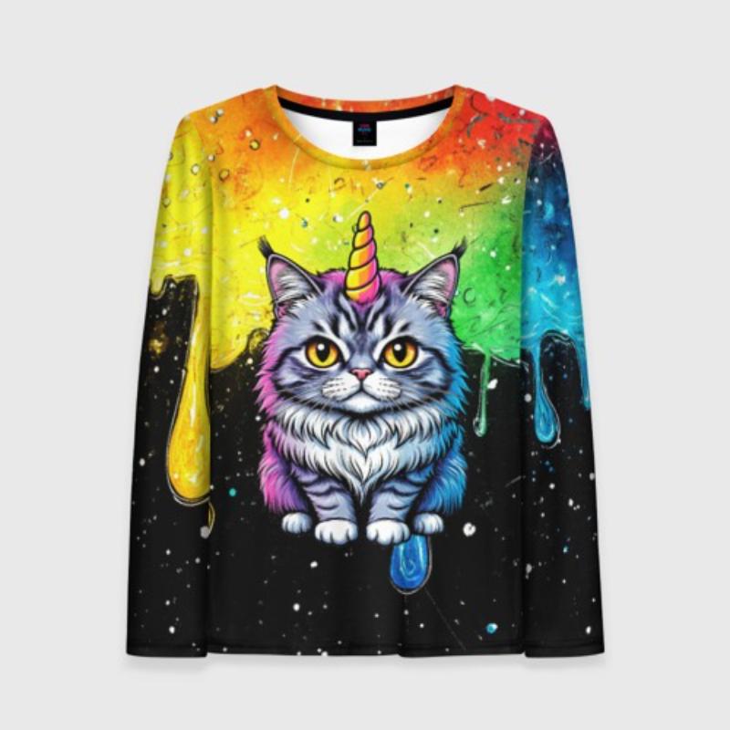 Children's Cartoon Animals Cute Kitten Print Colorful T-shirts Boys Long Sleeved Fashionable Soft Comfortable Top