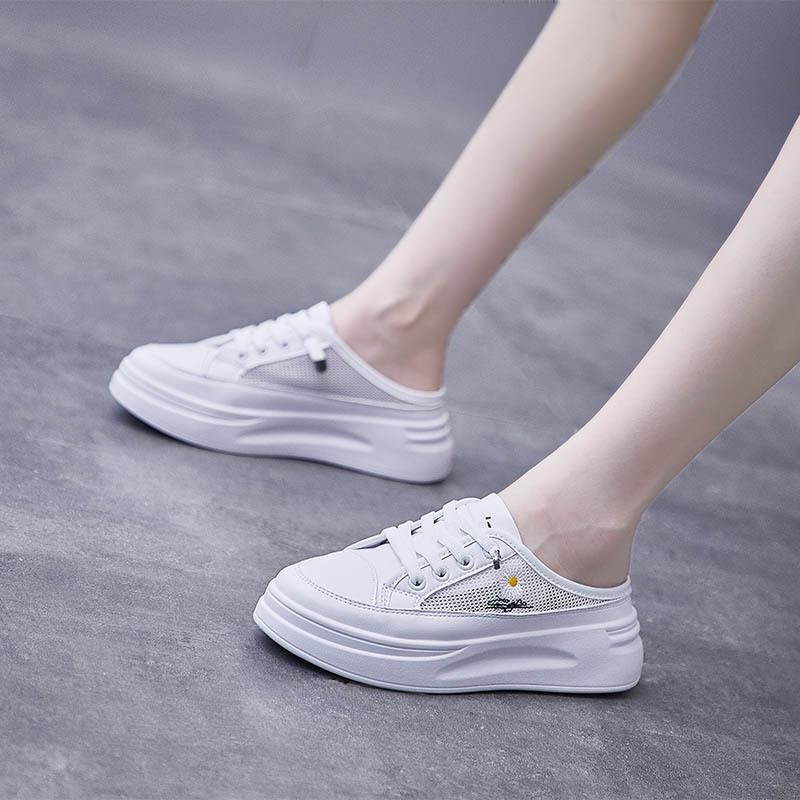 2024 Женская обувь 2024 Дышащие удобные кроссовки Женские сетчатые туфли на платформе со шнуровкой Белые женские нескользящие повседневные полутапочки