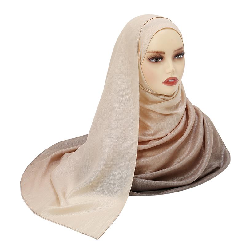 Women Glitter Shiny Hijab Scarf Gradient Shawls Muslim Ombre Turban Islam Ladies Shimmer Elegant Stole Gradient Shawl Tippet