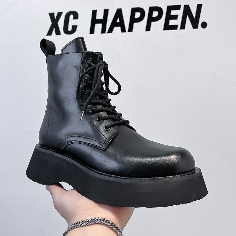 Высокие ботинки Мартин мужские весенне-осенние в британском стиле ретро с большой головой мужские туфли на платформе-маффин ботинки-локомотивы 23411-A