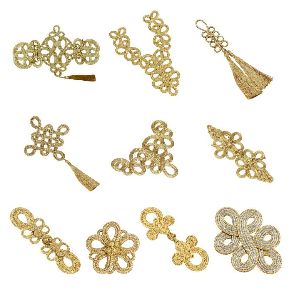 Golden Chinese Knot Buttons Handmade Tang Suit Buttons Cheongsam Buttons Cheongsam Making