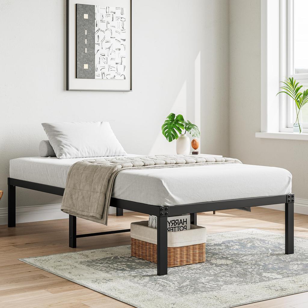 Bed frame 90x200 cm metal, sturdy platform bed with headboard, noiseless, easy assembly, no box spring needed, ideal for couples & guest rooms