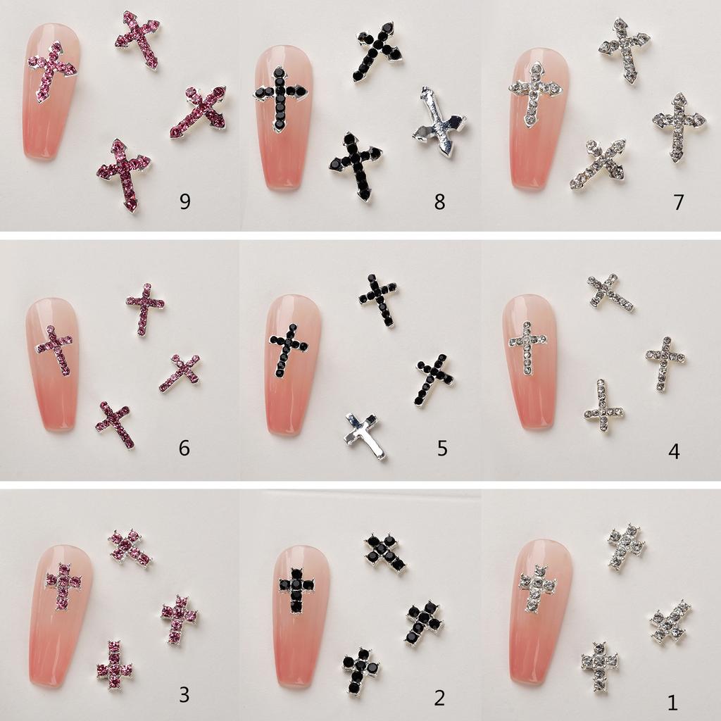 10Pcs Retro Cross Nail Charm Alloy Rhinestones Cross Charms Punk Gothic Nail Art Supplies for Acrylic Nail