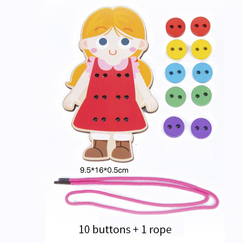 Детская игрушка для нанизывания Деревянная Монтессори Шнурки Пуговицы Одежда Обучение Жизненным Навыкам Учебное пособие Игра «Шнуровка одежды»