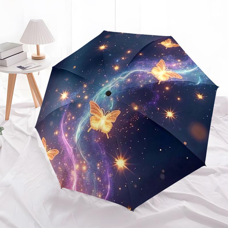 1pc Enchanted Night Butterfly Trail Umbrella with Plastic Handle,Suitable for All Seasons Home Travel Outdoor UmbrellaDD1576