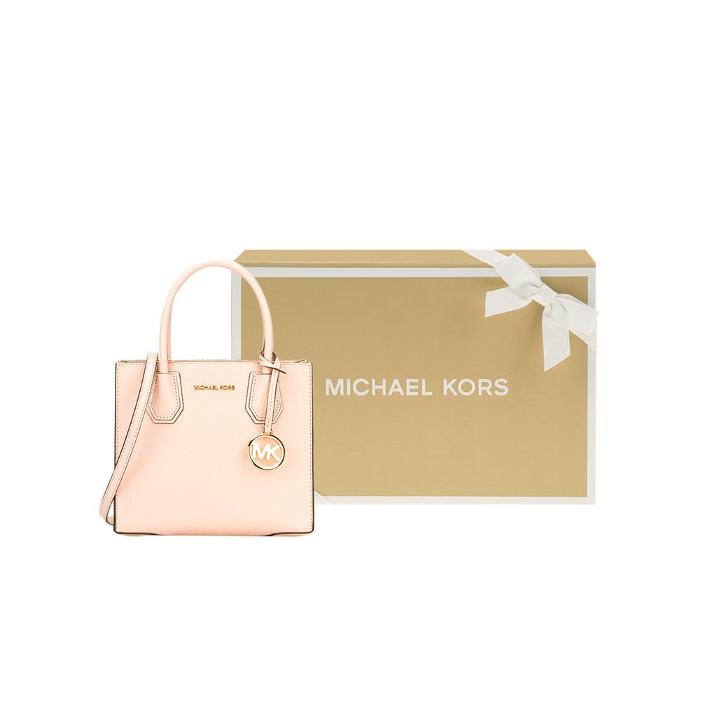 Michael Kors MK Mercer Логотип Винтажный Однотонный Гармошка Наплечная Сумка Через Плечо Женские Сумки Вишнево-Розовый 35S1GM9M2L-648