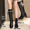 Черные высокие сапоги на каблуке, женские, новые, на толстом каблуке, на платформе, женские сапоги выше колена, зимняя теплая женская обувь, Botas Mujer