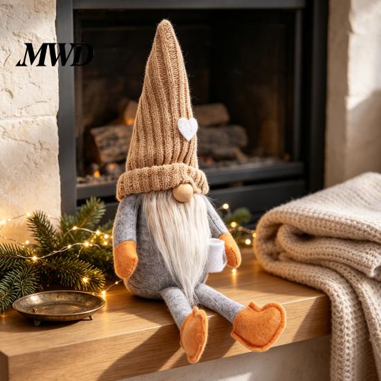 Neutral Home Accents for Living Room Christmas Gnome Plush Decoration with Long Legs, Faceless Handmade Fabric Dolls Doll Figurines, Sitting