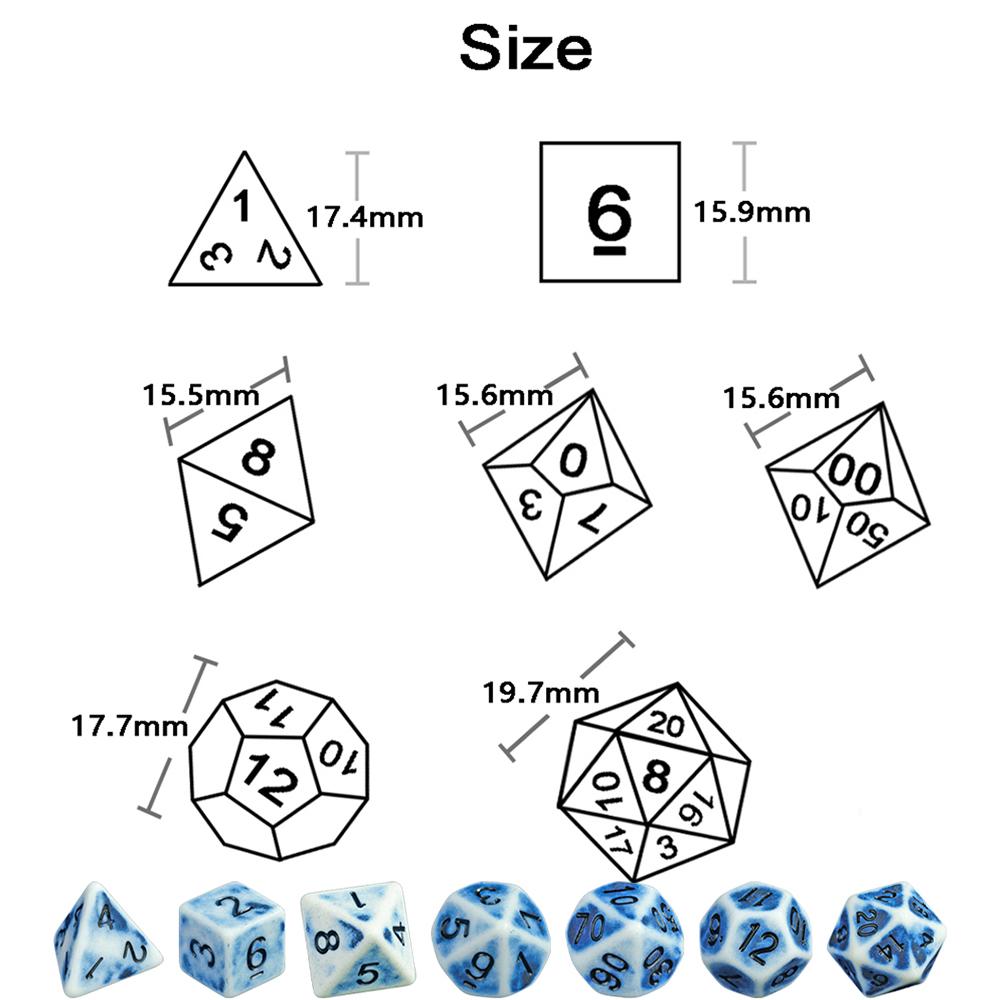 Набор игральных костей Retro DND из 7 многогранных игральных костей для ролевых игр D&D, игральные настольные кубики в комплекте D4 D6 D8 D10 D12 D20 с трубкой
