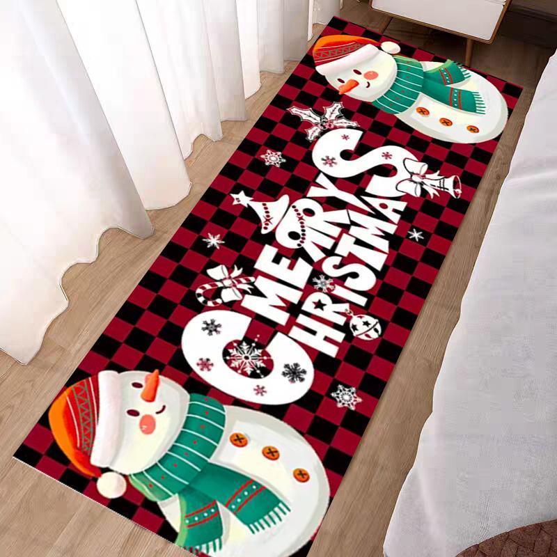 Christmas Decoration Bedroom Bedside Carpet Home Living Room Snowman Non-slip Foot Mats Christmas Party Lint-free Soft Rug Red