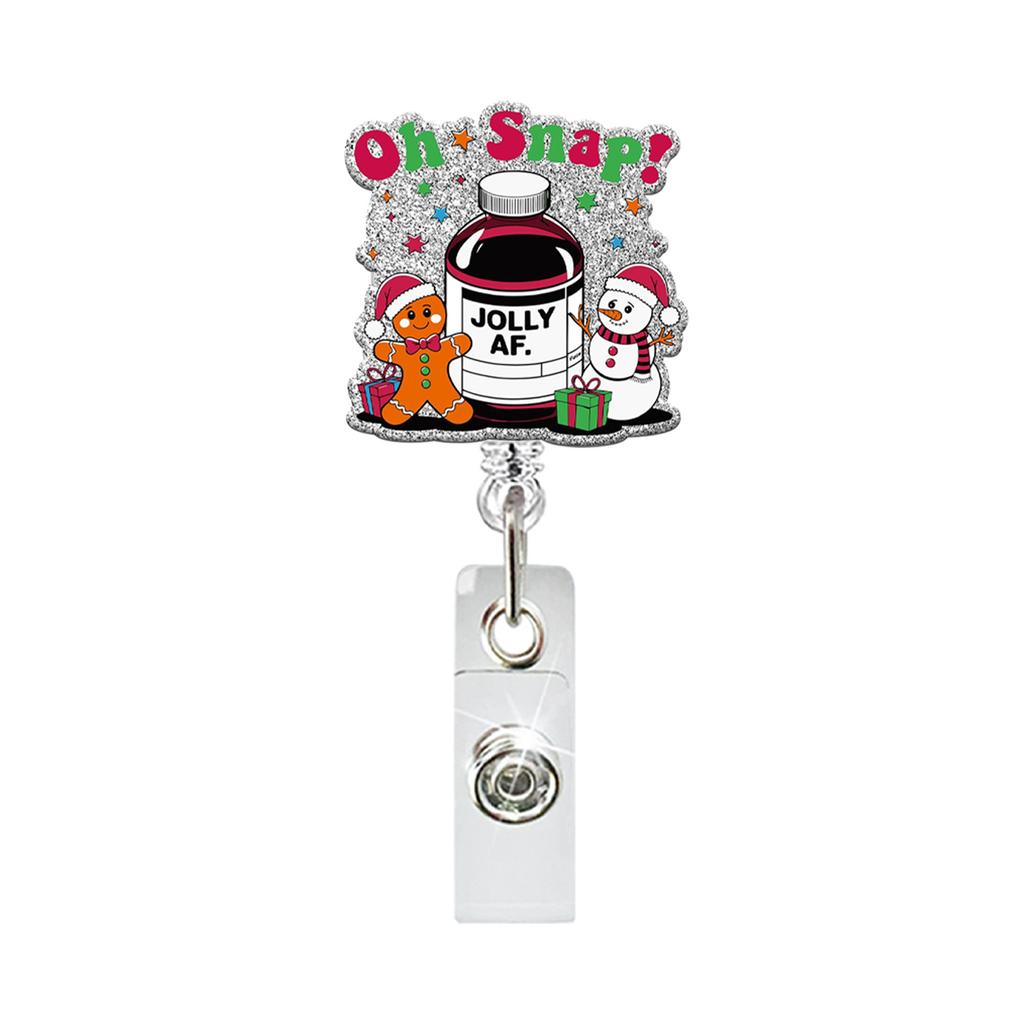 Retractable Id Badge Reel Convenient Christmas Badge Holder Glitter Acrylic Badge Clip Personalized For Doctors Teachers Schools