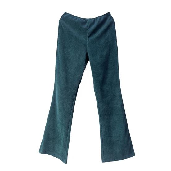 Women Pants Elastic High Waist Solid Color Flared Pants with Pockets Corduroy Leisure Work Travel Party Trousers