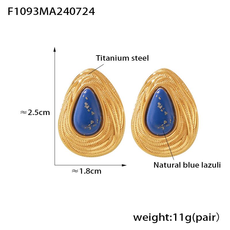 Серьги-гвоздики Wind Retro Blue Gold Stone, титановая сталь, покрытая 18-каратным золотом, нишевый темпераментный дизайн, простые серьги с каплями воды для женщин