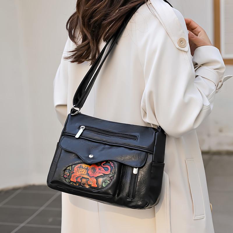 Женская сумка с тисненым слоном, сумка через плечо большой емкости, сумка для мам среднего возраста