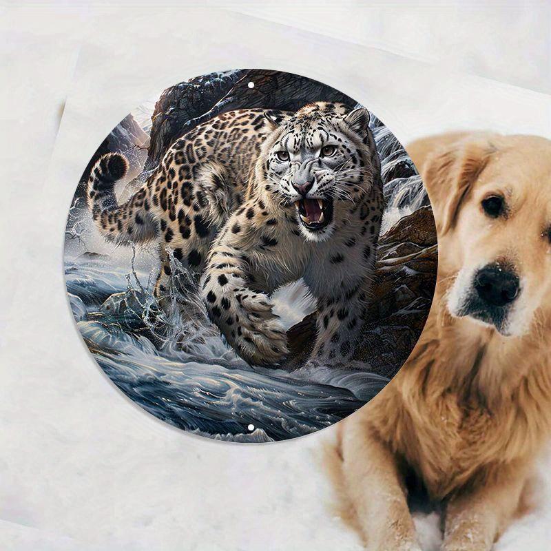 Round Wooden Snow Leopard Art Sign, Waterproof HD Print, Pre-Drilled Wooden Wall Decor, Decorative Wall Poster, 8in, 11.8in, 1PC