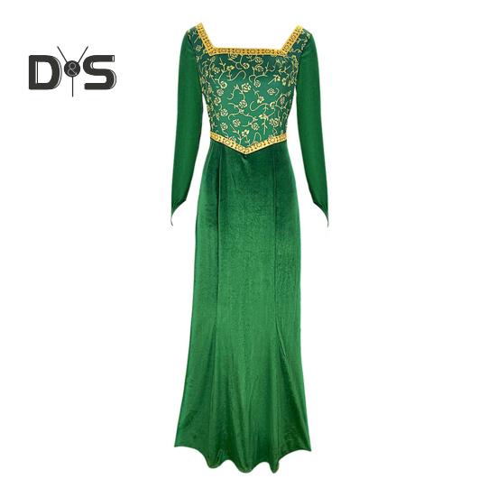 Princess Style Dress Stage Show Performance Cosplay Costume Dress Floral Print A-line Long Sleeve Maxi Dress Square Neck Wedding Graduation Cocktail