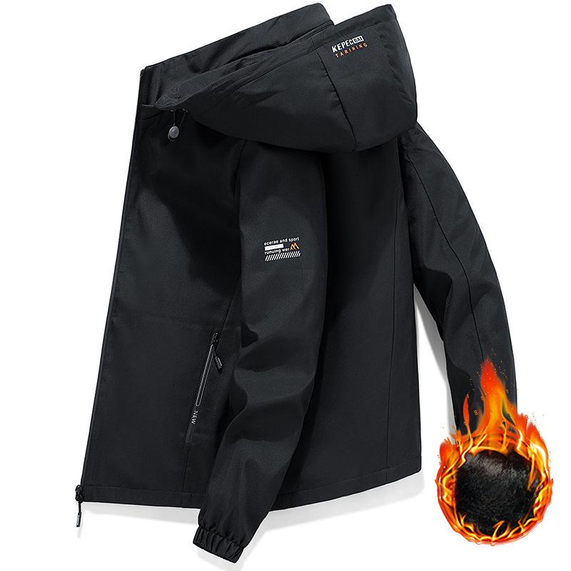 Весна и осень Новая мужская куртка Модная ветровка с капюшоном Мужская утолщенная повседневная куртка Мужская бархатная опционально