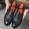 New Italy Designer Knit Pattern Leather Driving Shoes For Men Dress Evening Wedding Office Footwear Prom Sapato Social Masculino