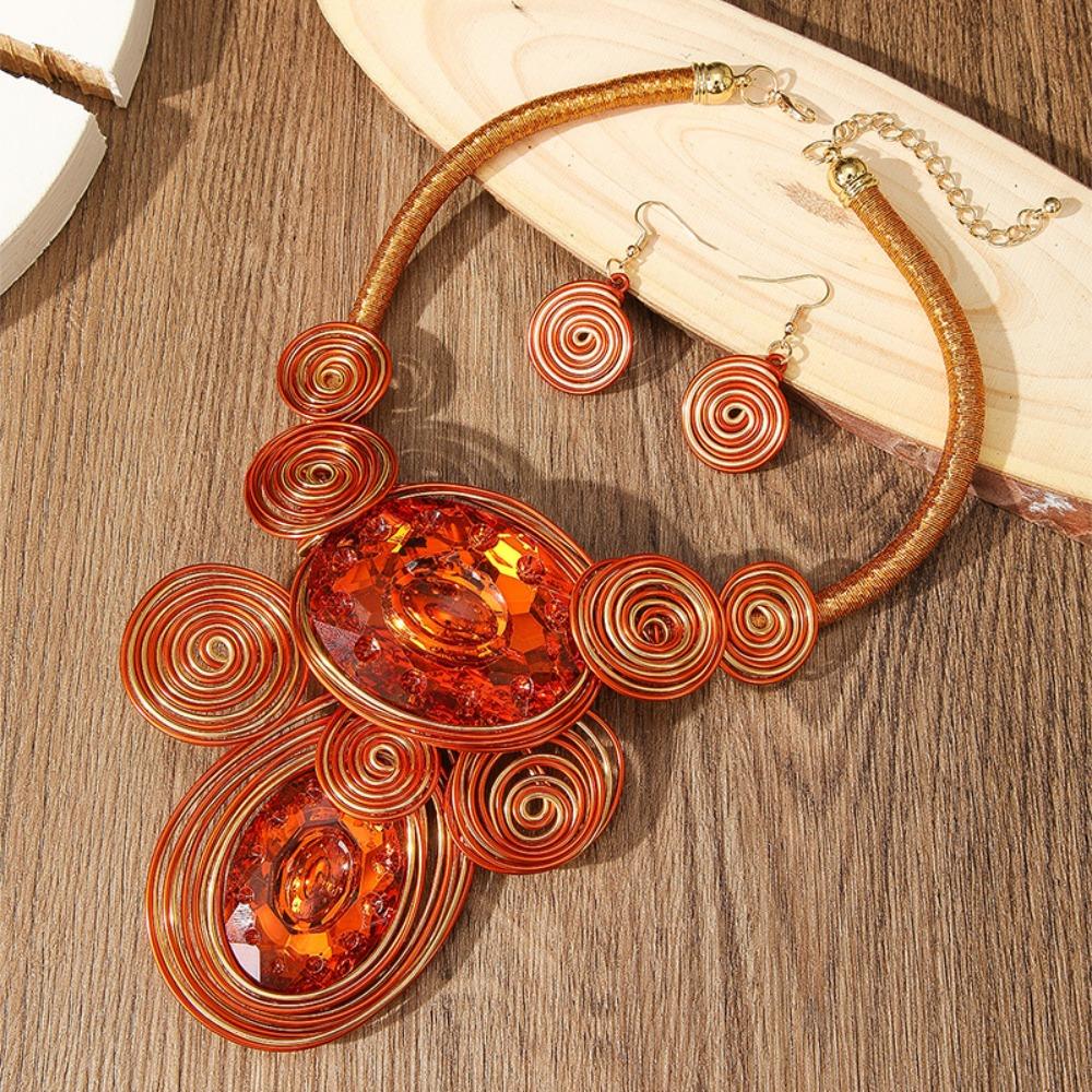 Crystal Gem Statement Necklace Earring Set Irregular Woven Accessories Vintage Beads Necklaces Handmade Neck Chains for Women