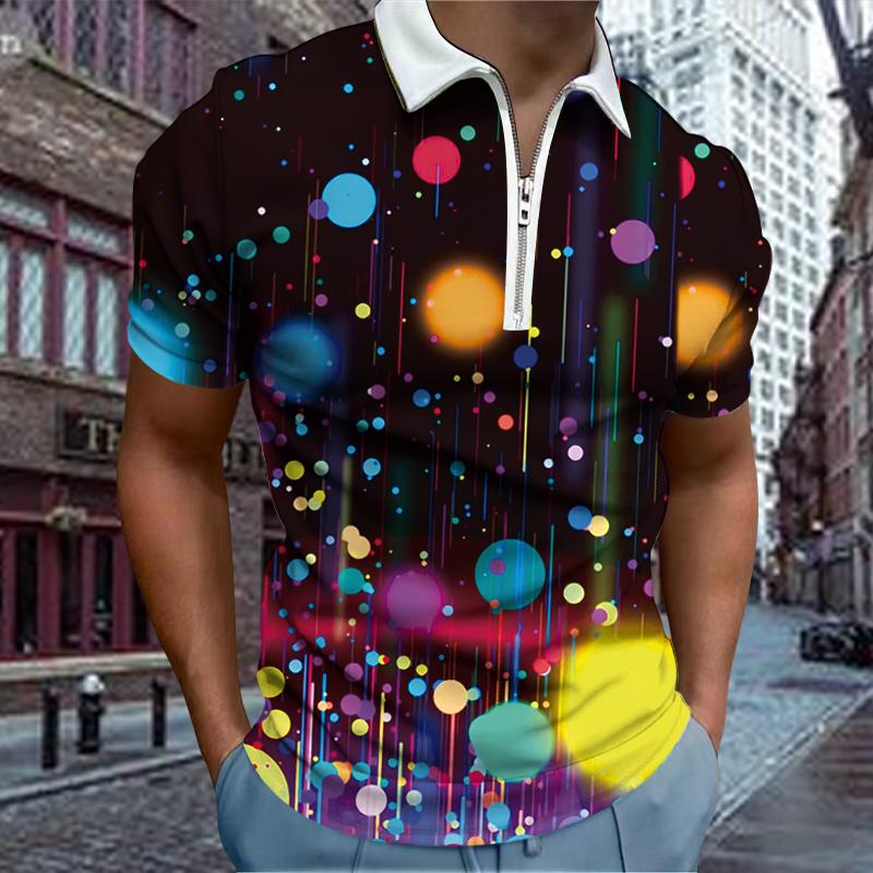 Casual Lapel T-shirt Young Men's Fashion Zipper T-shirt Short Sleeve T-shirt Men's 3D Cross Print T Shirt